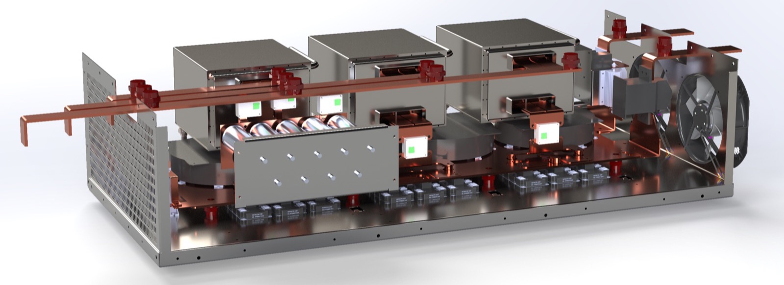 Development render of the Bessify 750 kVA PCS with its enclosure open.